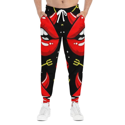 Devil Lips Athletic Joggers – Bold Red Lip Print All-Over-Print Sweatpants