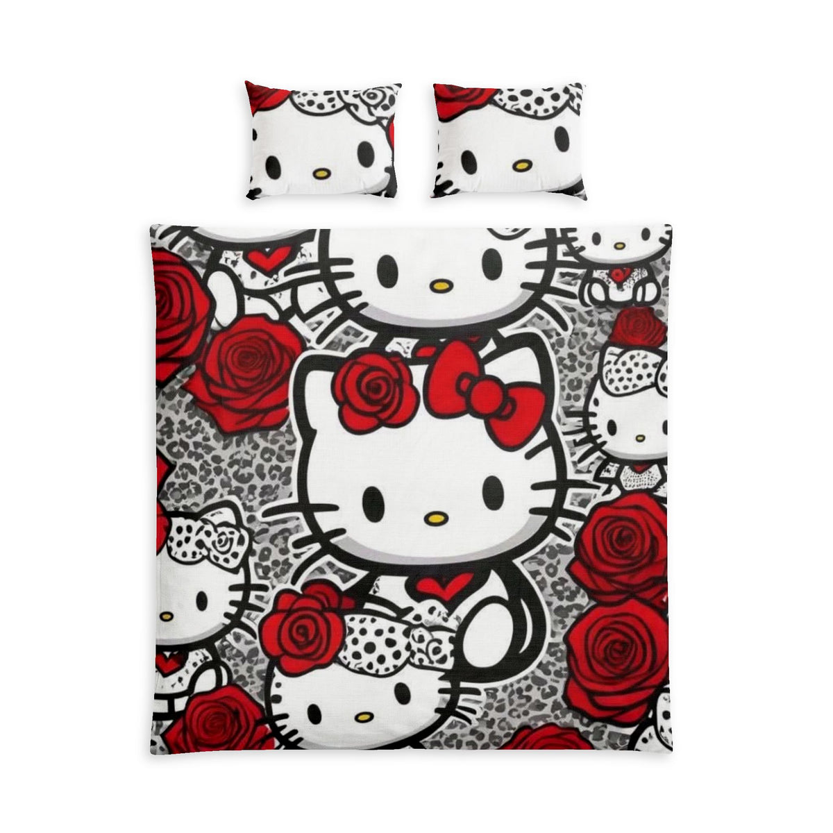Hello Kitty Red Roses Cotton Bed Set – Cute Character Duvet Cover & Pillowcases