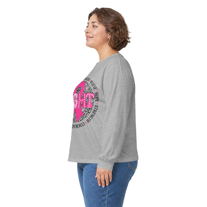 Breast Cancer Awareness Long Sleeve Tee — Pink Ribbon “Fight” Leopard Design