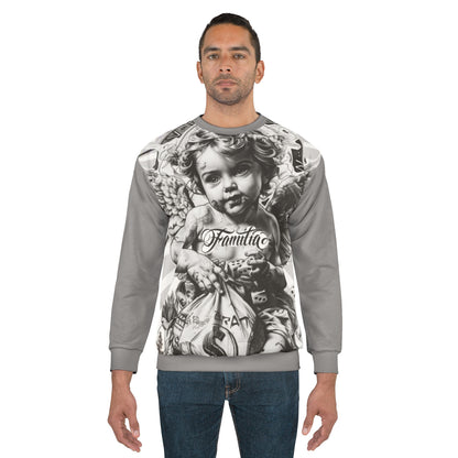 Cherub Graphic Sweatshirt — 'Familia' Tattoo-Style Angel Design