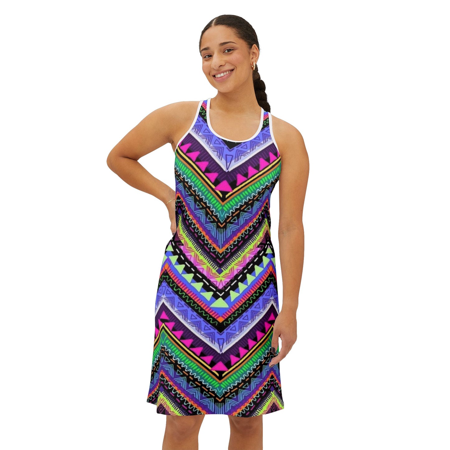 Vibrant Zigzag Print Women's Racerback Dress - Perfect for Summer Parties & Festivals