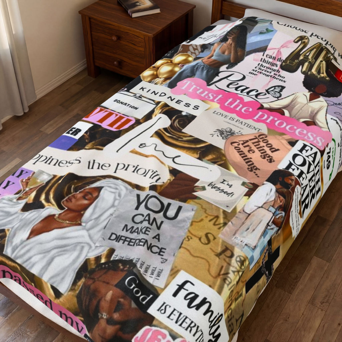 Inspirational Collage Velveteen Plush Blanket — "Trust the Process" Motivational Throw