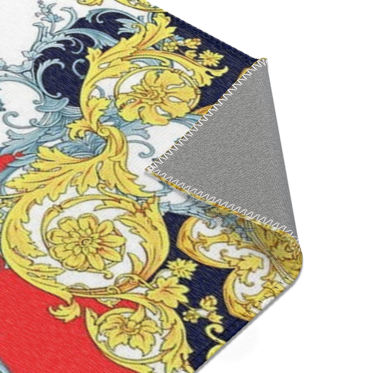 Baroque Scroll Area Rug — Red, Blue & Gold Ornate Accent Rug
