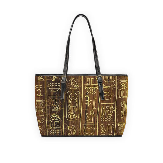 Ancient Egyptian PU Leather Shoulder Bag - Stylish Tote with Hieroglyphic Design
