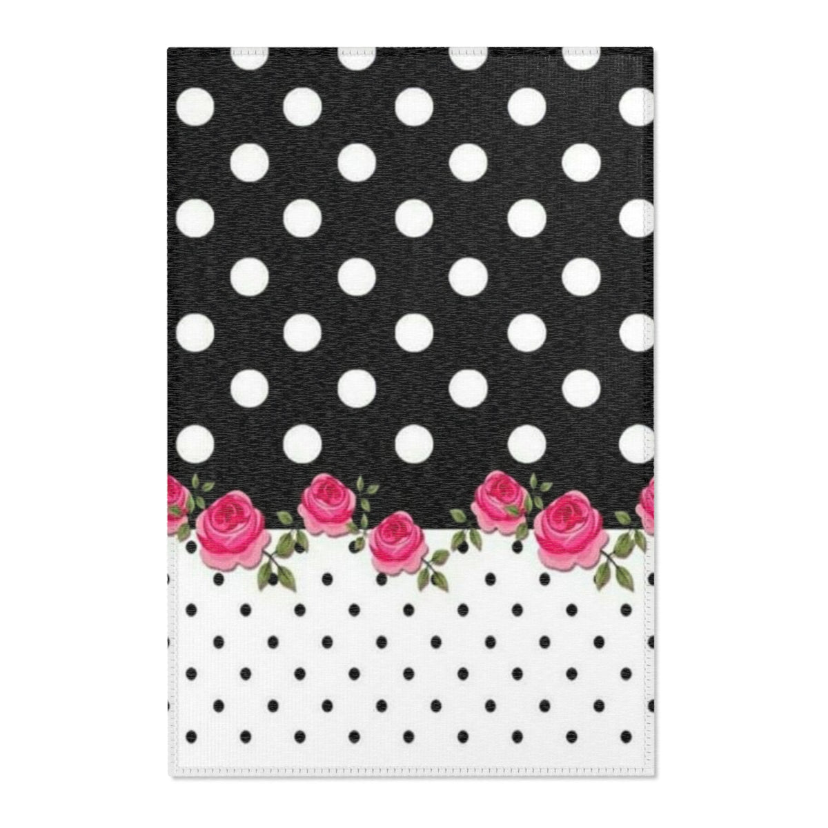 Polka Dot Rose Area Rug — Black & White Vintage Floral Accent Rug
