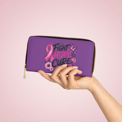 Zipper Wallet — "Fight Hope Cure" Pink Ribbon Breast Cancer Awareness Wallet