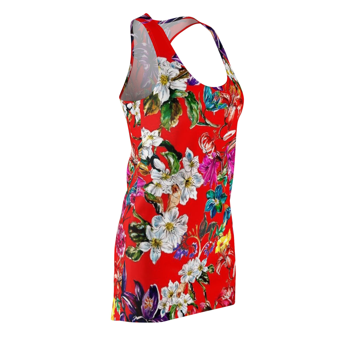 Floral Racerback Dress – Bold Red Tropical Blossom AOP