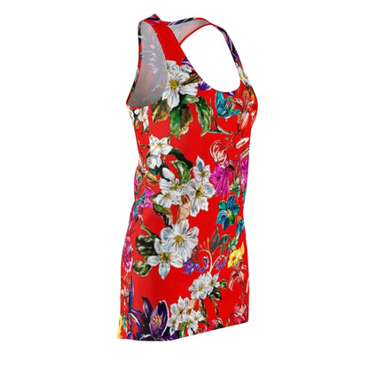 Floral Racerback Dress – Bold Red Tropical Blossom AOP