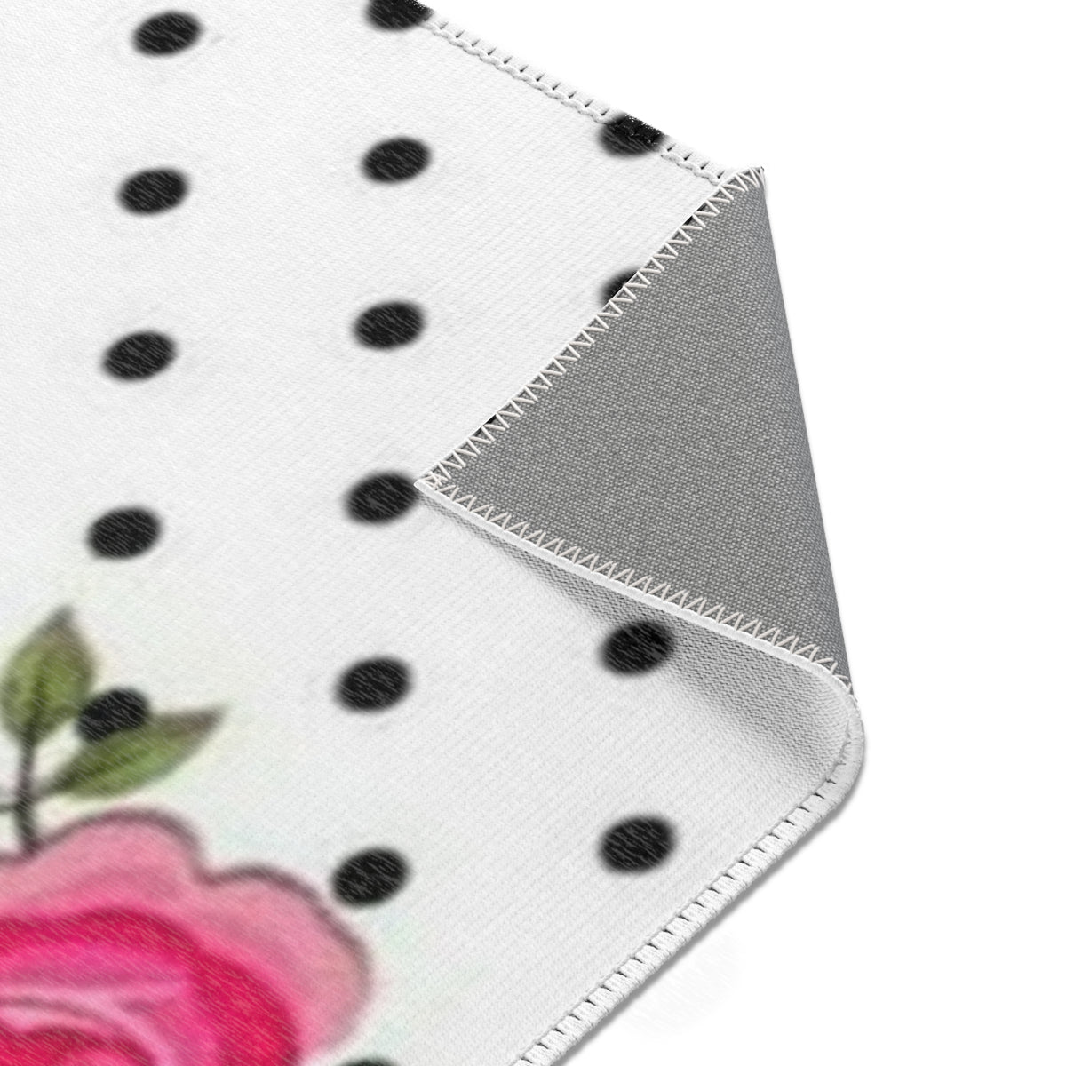 Polka Dot Rose Area Rug — Black & White Vintage Floral Accent Rug