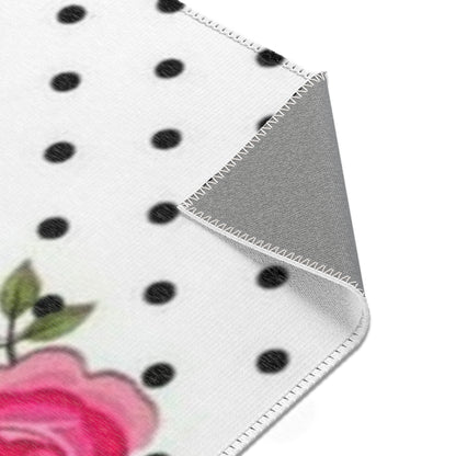 Polka Dot Rose Area Rug — Black & White Vintage Floral Accent Rug