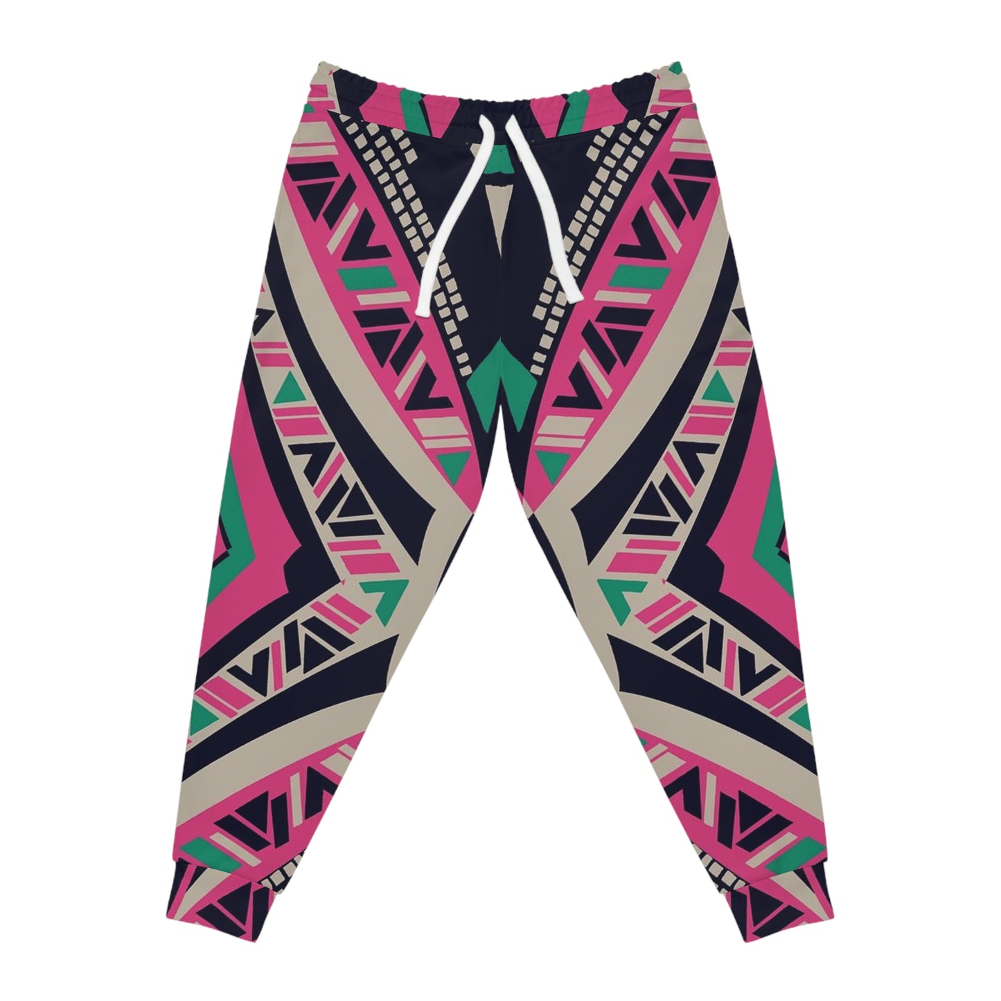 Aztec Geo Athletic Joggers — Pink & Teal All-Over Print