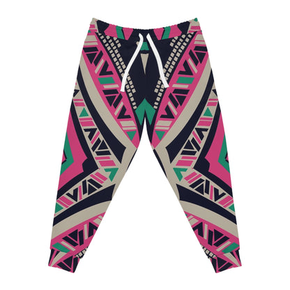 Aztec Geo Athletic Joggers — Pink & Teal All-Over Print