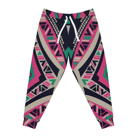 Aztec Geo Athletic Joggers — Pink & Teal All-Over Print