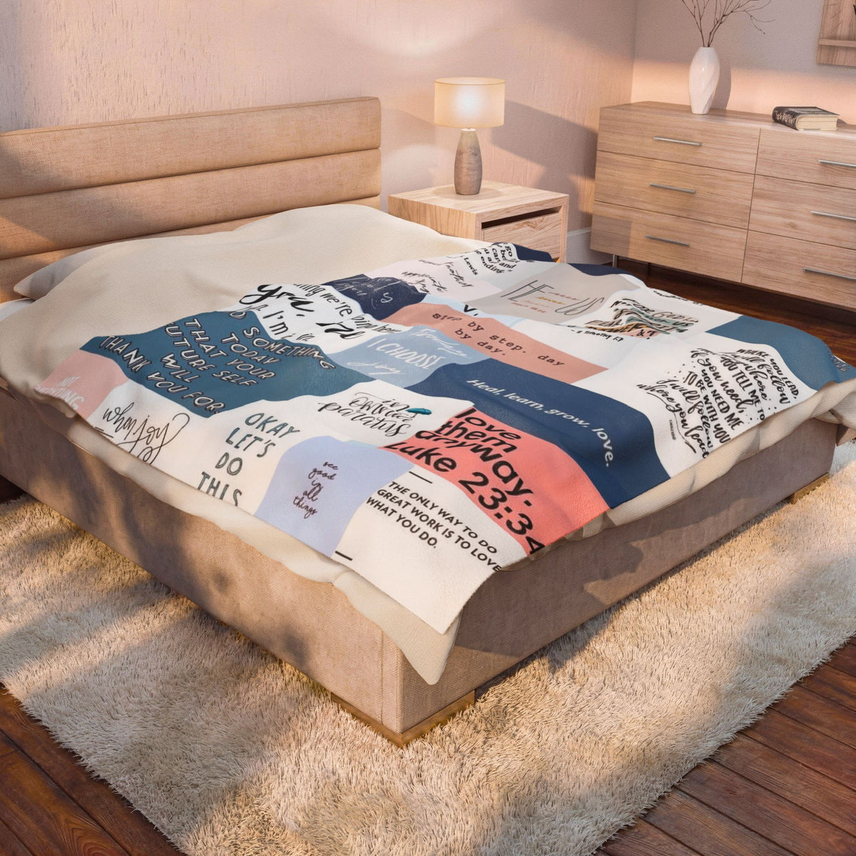 Inspirational Patchwork Velveteen Plush Blanket – Motivational Quotes (Luke 23:34)