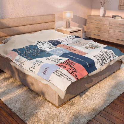 Inspirational Patchwork Velveteen Plush Blanket – Motivational Quotes (Luke 23:34)
