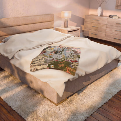 Velveteen Plush Blanket — Vintage Floral Collage Throw