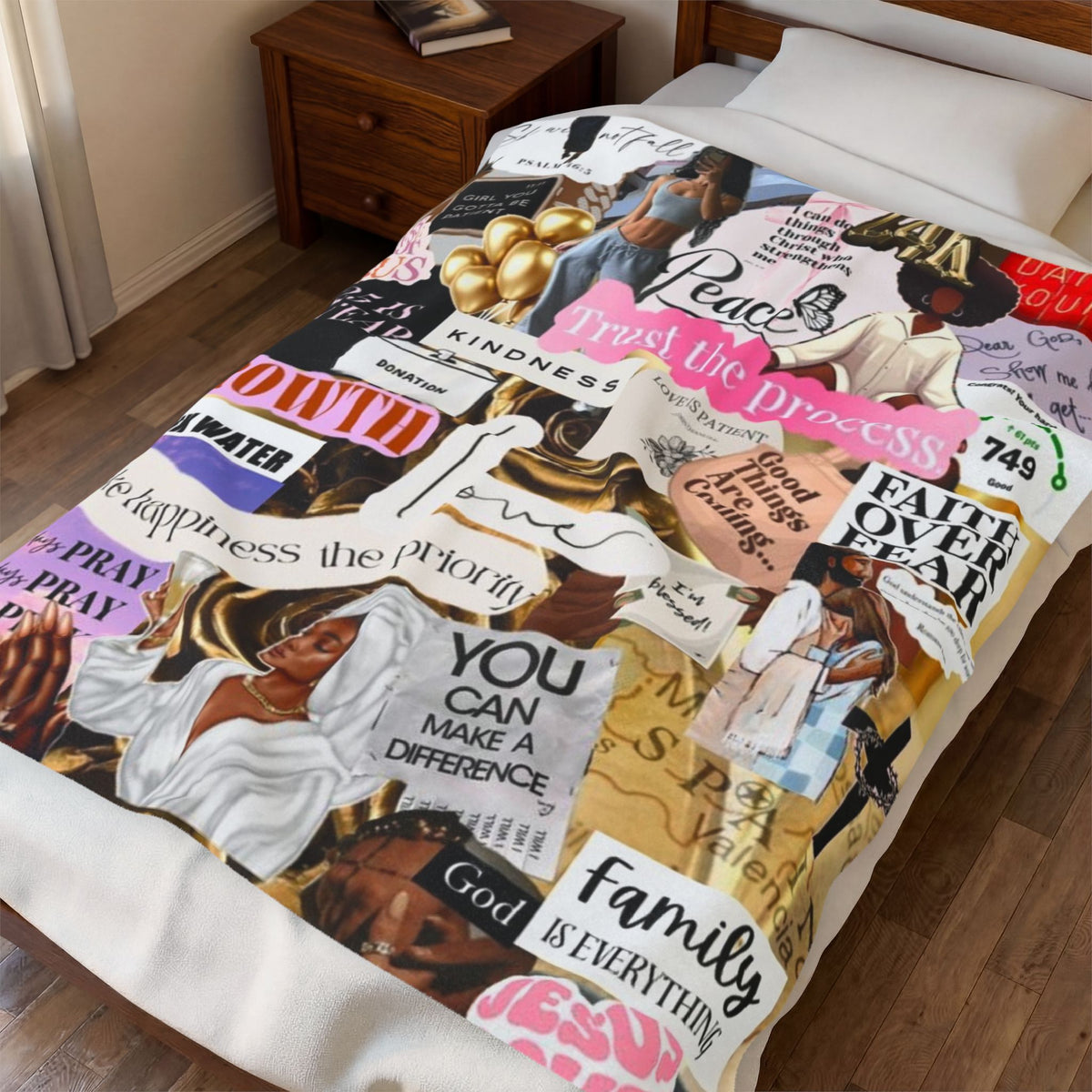 Inspirational Collage Velveteen Plush Blanket — "Trust the Process" Motivational Throw