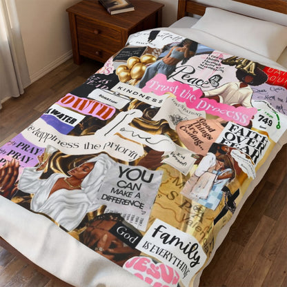 Inspirational Collage Velveteen Plush Blanket — "Trust the Process" Motivational Throw
