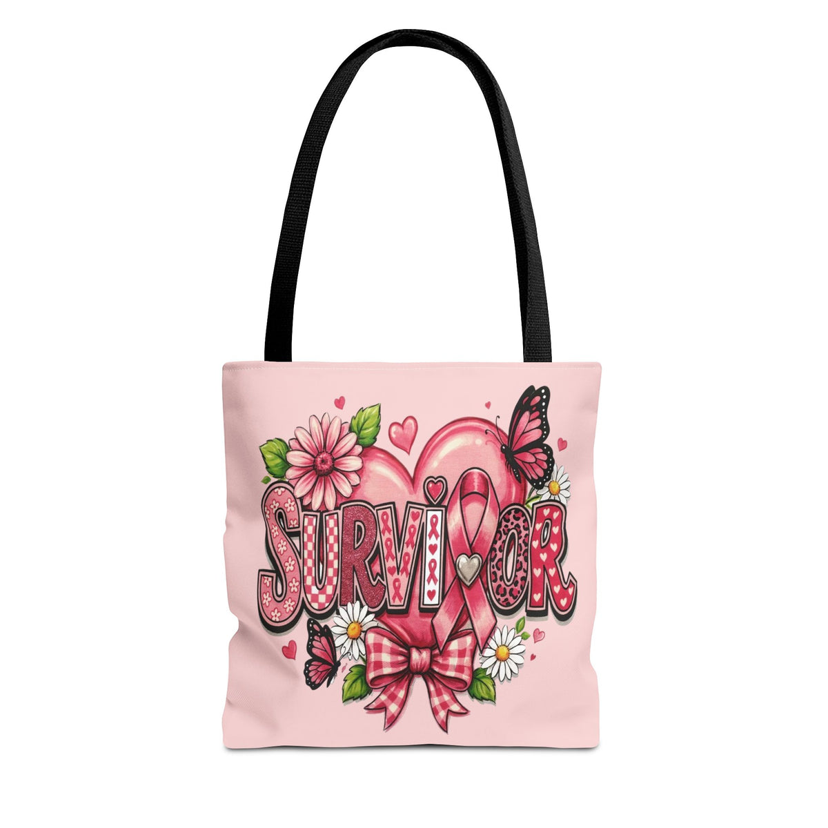 Survivor Pink Ribbon Tote Bag – Breast Cancer Awareness Floral Tote