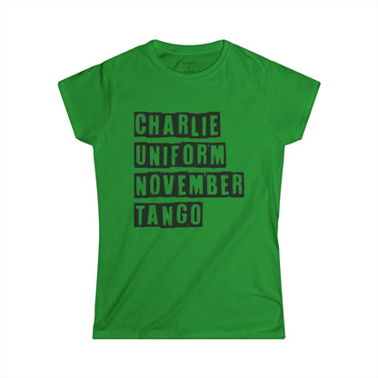 Women's Funny Tee — 'Charlie Uniform November Tango' Graphic Cotton Tee