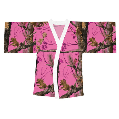 Langärmliger Kimono-Bademantel mit lebendigem Naturdruck