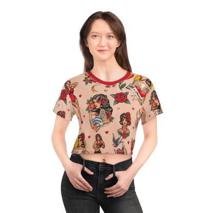 Vintage Tattoo Print Crop Tee - Retro Style for Trendsetters