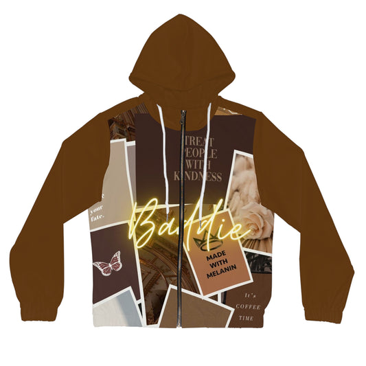 Baddie Script Collage Full‑Zip Hoodie