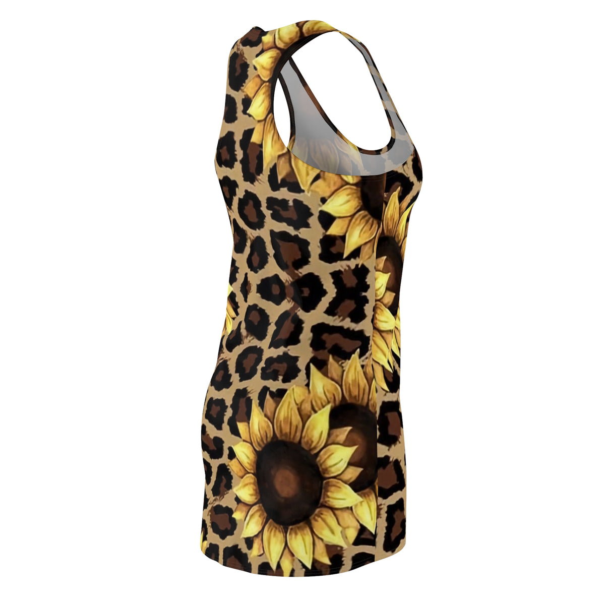 Sunflower Leopard Racerback Dress — Floral Animal Print AOP