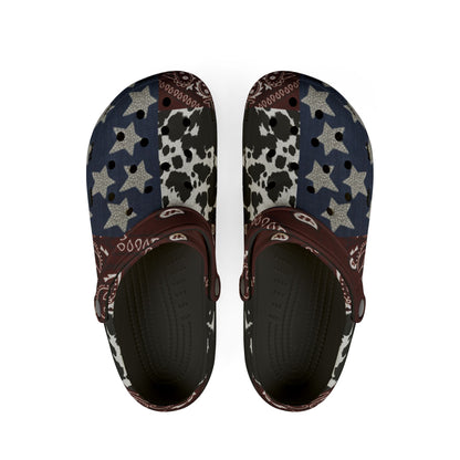 Western Style EVA Foam Rubber Shoes with Star & Cow Print