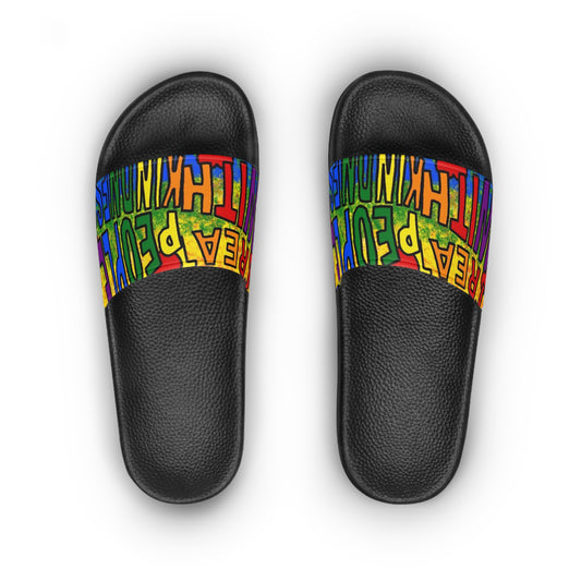 Colorful Women's Slide Sandals - 'Great People' Design for Summer Comfort
