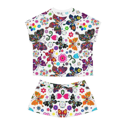 Colorful Butterfly Short Pajama Set for Women - Perfect for Sleepwear & Lounging
