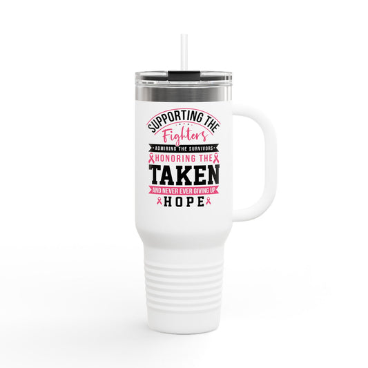 Breast Cancer Support 40oz Insulated Travel Mug — "Supporting the Fighters"