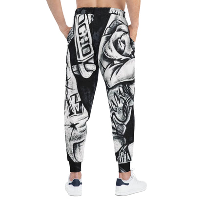 Black & White Tattoo Art Joggers – All-Over Print Athletic Pants