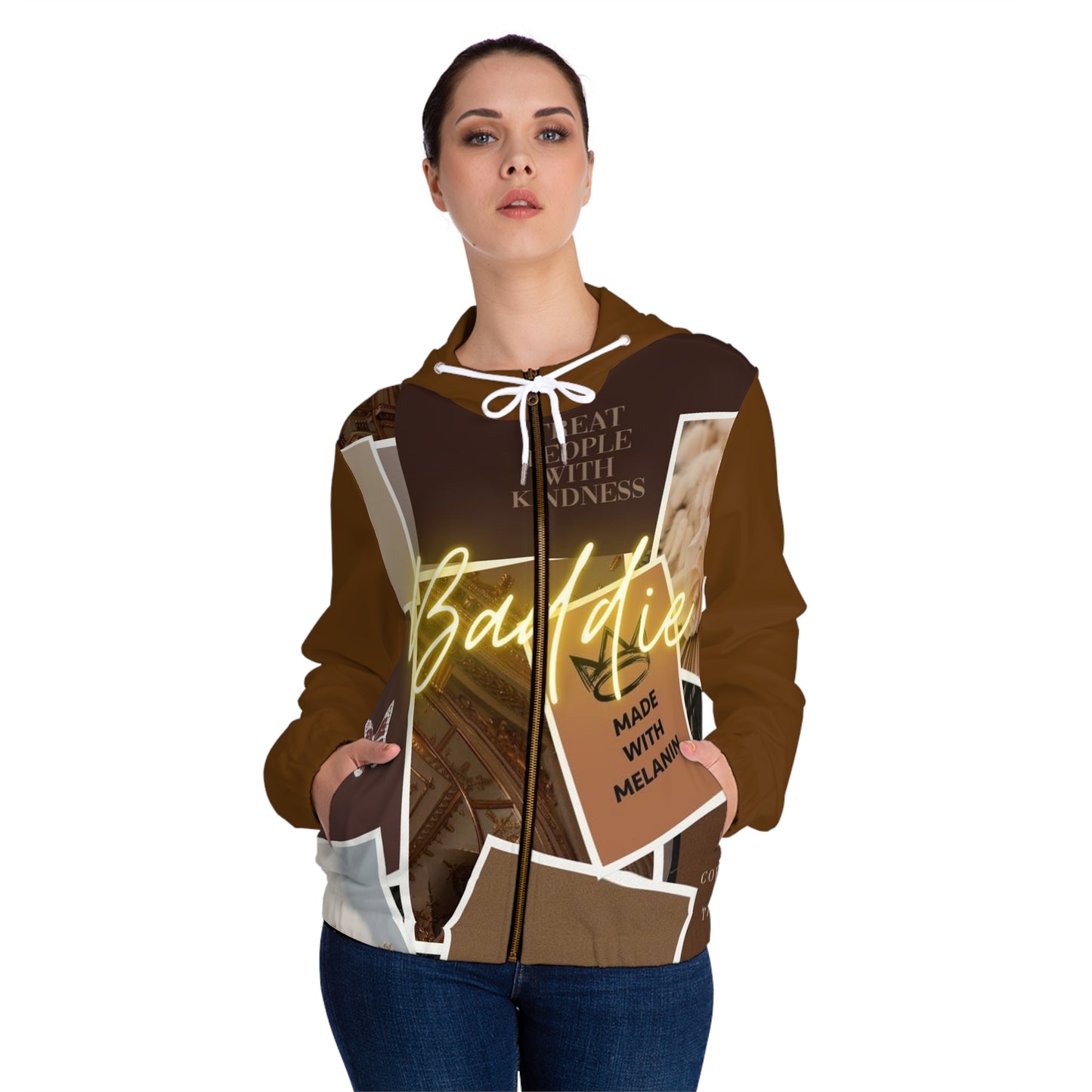 Baddie Script Collage Full‑Zip Hoodie