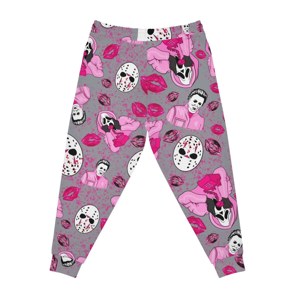 Horror Icon Pattern Joggers — Pink Slasher Kiss All-Over Print