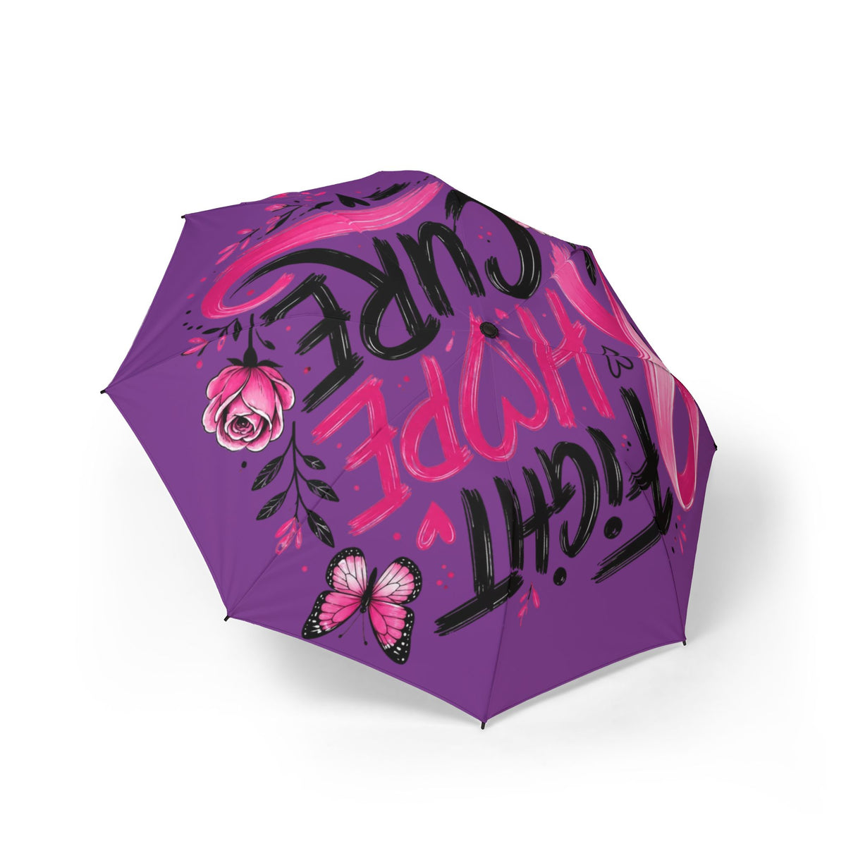 Purple 'Fight Hope Cure' Foldable Umbrella — Breast Cancer Awareness Compact Umbrella