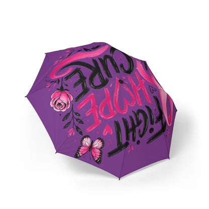 Purple 'Fight Hope Cure' Foldable Umbrella — Breast Cancer Awareness Compact Umbrella