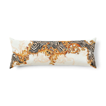 Baroque Zebra Print Body Pillow — Gold Ornate Decorative Lumbar Pillow