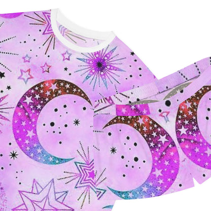 Cosmic Dream Women's Short Pajama Set - Pink Starry Nights Design