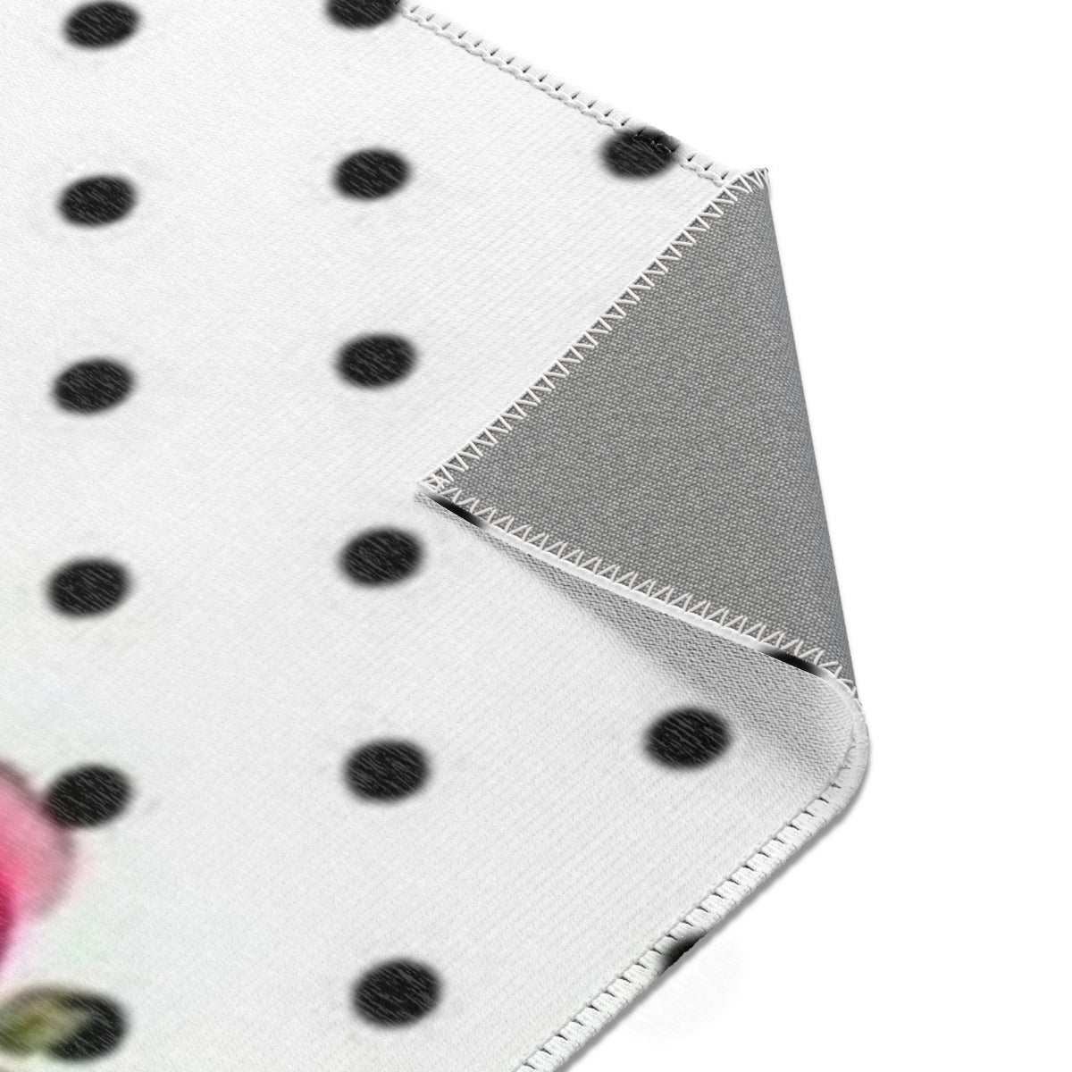Polka Dot Rose Area Rug — Black & White Vintage Floral Accent Rug