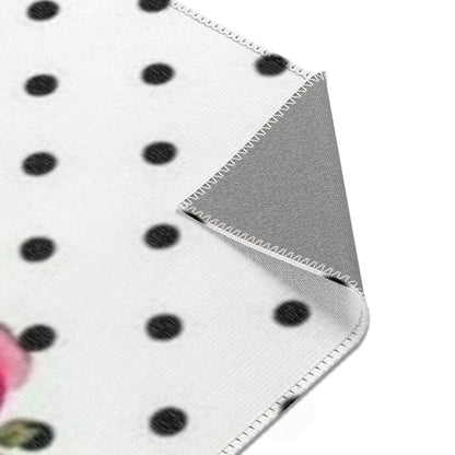 Polka Dot Rose Area Rug — Black & White Vintage Floral Accent Rug