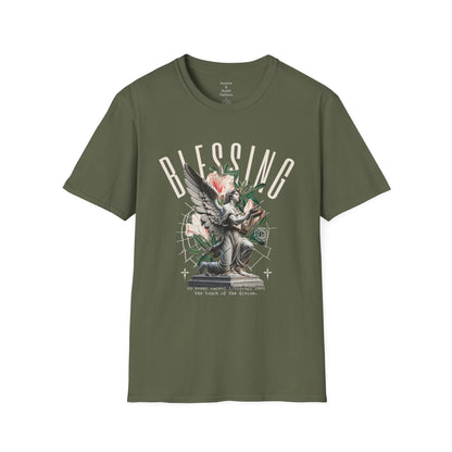 Blessing Angel Graphic T‑Shirt — Faith Inspired Floral Statue Tee