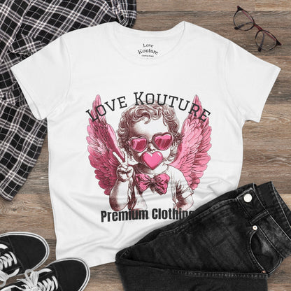 Angel Heart Women's Cotton Tee, Cute Graphic Tee for Cupid Lovers, Valentine's Day Shirt, Casual Wear, Gift for Her