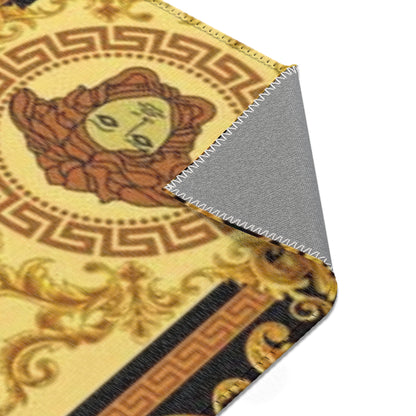 Baroque Medusa Area Rug — Ornate Gold & Black Decorative Floor Runner