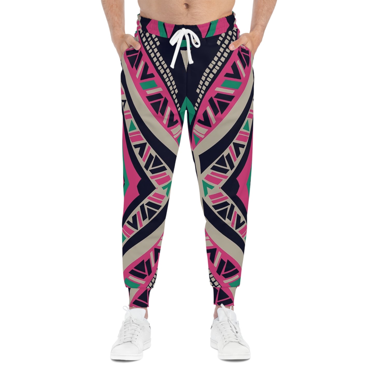 Aztec Geo Athletic Joggers — Pink & Teal All-Over Print