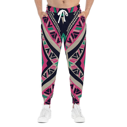 Aztec Geo Athletic Joggers — Pink & Teal All-Over Print