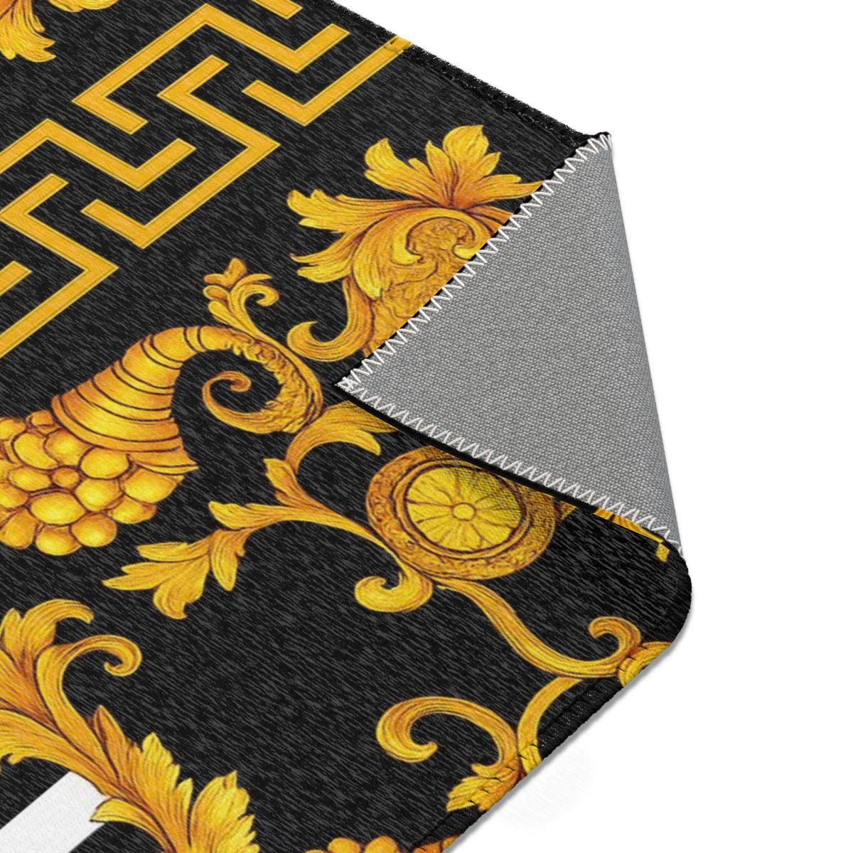 Baroque Gold Scroll Area Rug — Black & White Striped Medallion Accent Rug