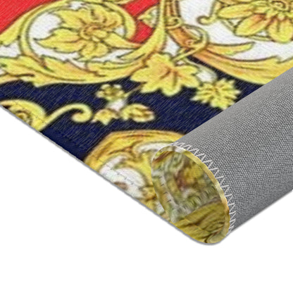 Baroque Scroll Area Rug — Red, Blue & Gold Ornate Accent Rug