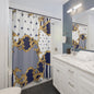 Baroque Navy & Gold Shower Curtain — Stripes, Polka Dots & Fleur-de-Lis Bath Decor