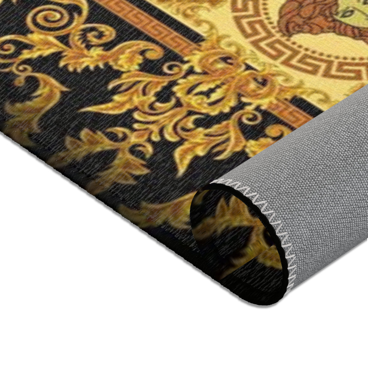 Baroque Medusa Area Rug — Ornate Gold & Black Decorative Floor Runner